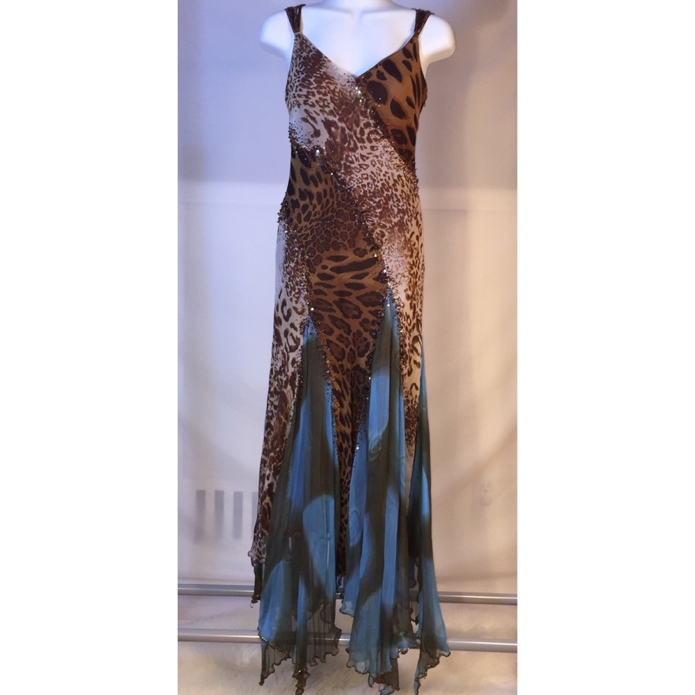 COPY - Leopard Beaded Long Formal Prom Dress Thin Straps